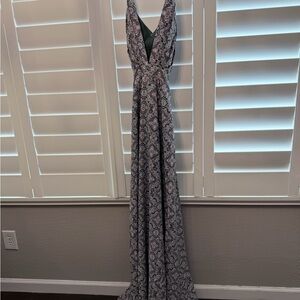 Sleeveless V-Neck Green, Pink and White Patterned Maxi Dress